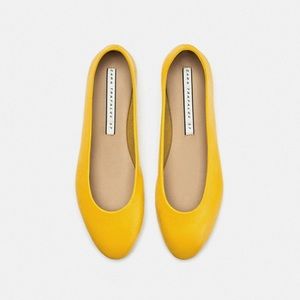 Zara yellow leather ballerina flats